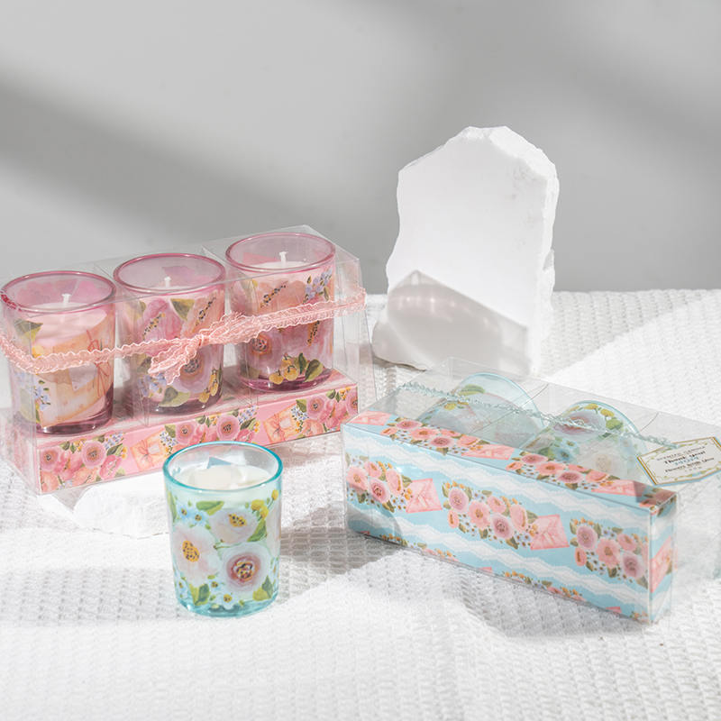 Lilin beraroma cangkir kaca bulat kecil klasik hari ibu 3 buah set-produsen lilin kedelai ramah lingkungan