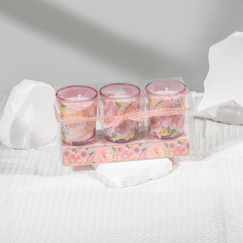 Lilin beraroma cangkir kaca bulat kecil klasik hari ibu 3 buah set-produsen lilin kedelai ramah lingkungan