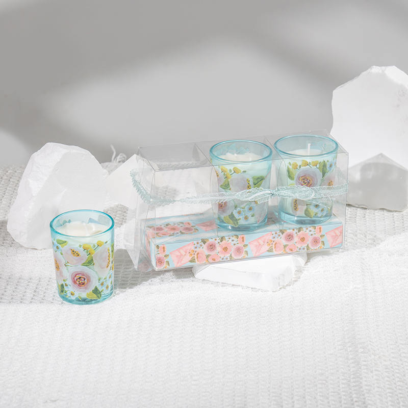 Lilin beraroma cangkir kaca bulat kecil klasik hari ibu 3 buah set-produsen lilin kedelai ramah lingkungan