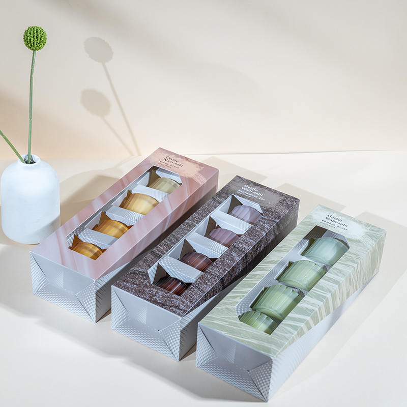 Set 4 cangkir lilin kaca kerdil kecil bergaris vertikal