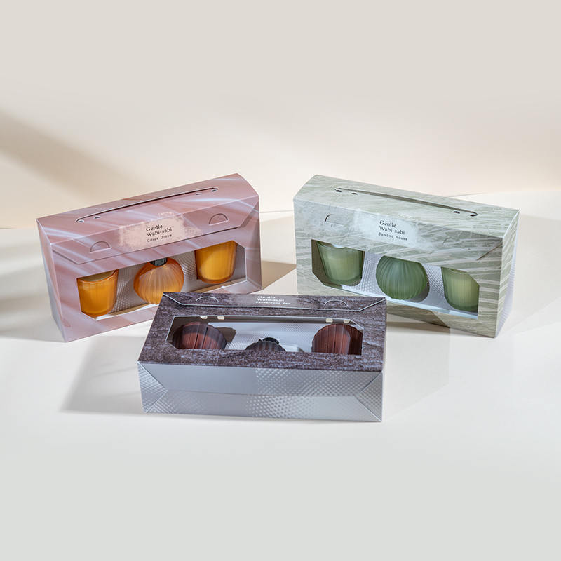 Lilin beraroma gelas kecil bergaris vertikal X2 Botol penyebar buluh volatil bergaris vertikal