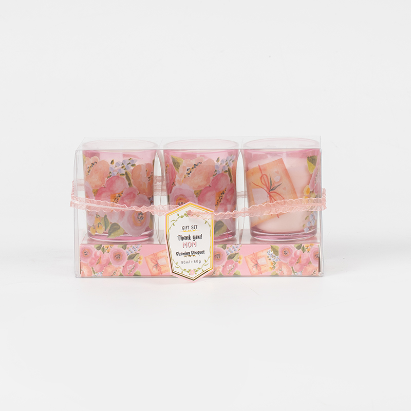 Lilin beraroma cangkir kaca bulat kecil klasik hari ibu 3 buah set-produsen lilin kedelai ramah lingkungan