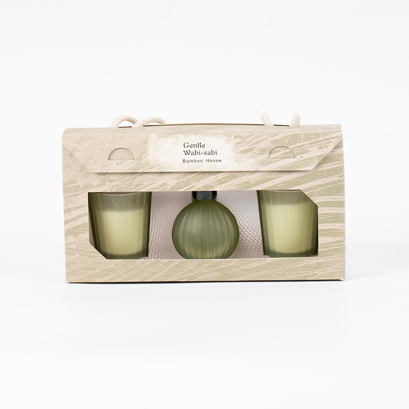 Lilin beraroma gelas kecil bergaris vertikal X2 Botol penyebar buluh volatil bergaris vertikal