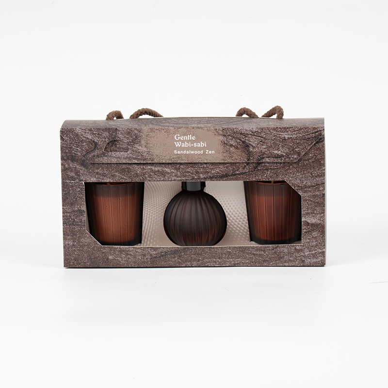 Lilin beraroma gelas kecil bergaris vertikal X2 Botol penyebar buluh volatil bergaris vertikal