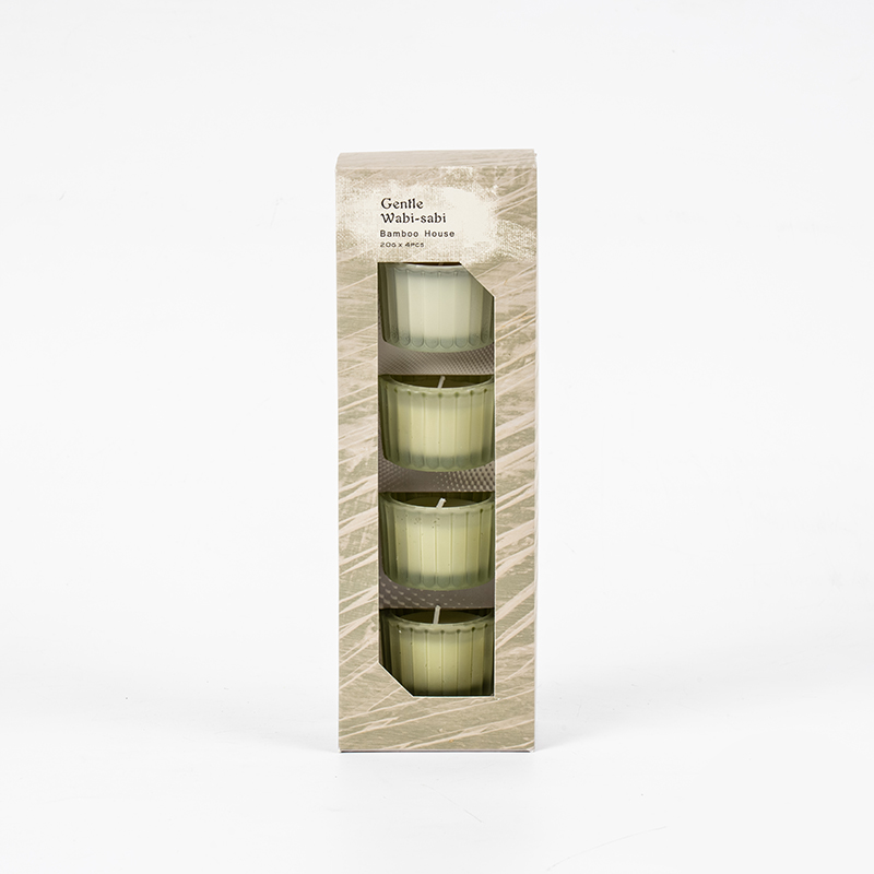 Set 4 cangkir lilin kaca kerdil kecil bergaris vertikal