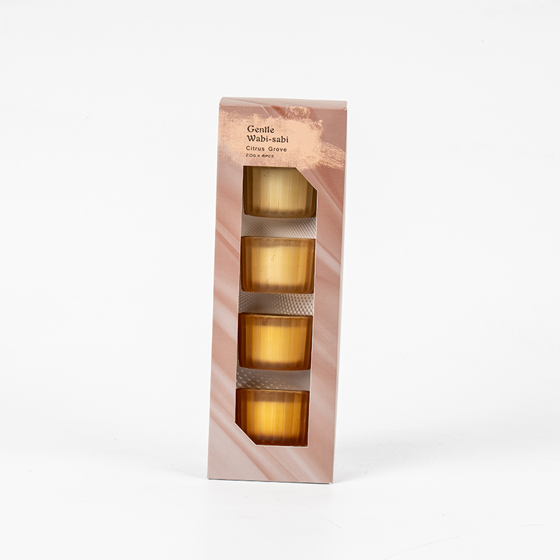 Set 4 cangkir lilin kaca kerdil kecil bergaris vertikal